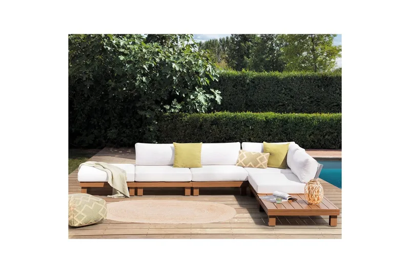 Loungegrupp Beliani Sanza White||Light wood - Puutarhakalusteet - Terassiryhmät - Sohvaryhmät ulos