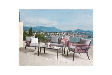 Loungegrupp Beliani Sciacca Grey||Black||Burgundy - Puutarhakalusteet - Terassiryhmät - Sohvaryhmät ulos