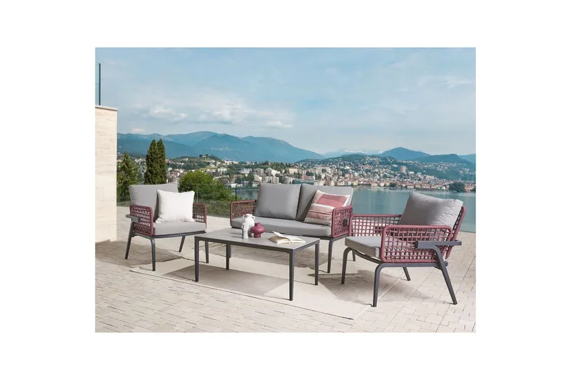 Loungegrupp Beliani Sciacca Grey||Black||Burgundy - Puutarhakalusteet - Terassiryhmät - Sohvaryhmät ulos
