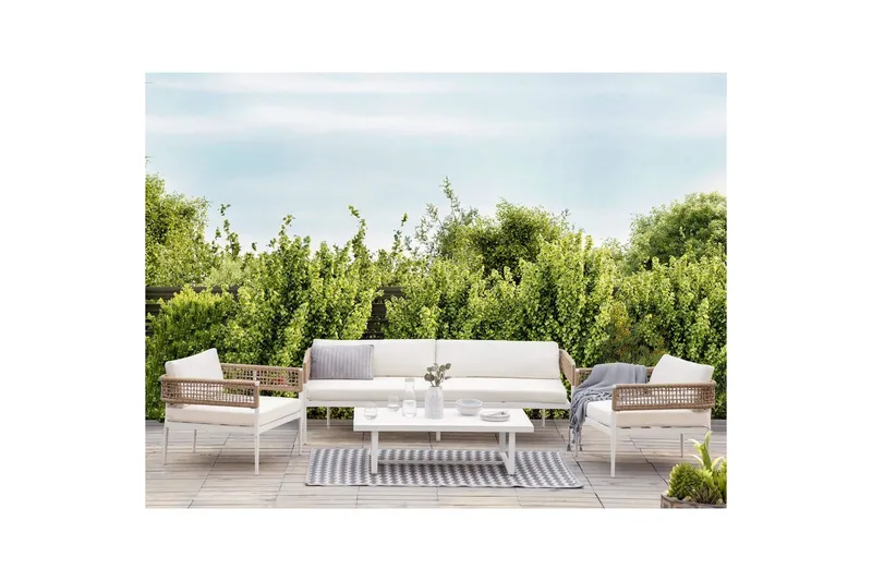 Loungegrupp Beliani Serla White||Beige - Puutarhakalusteet - Terassiryhmät - Sohvaryhmät ulos