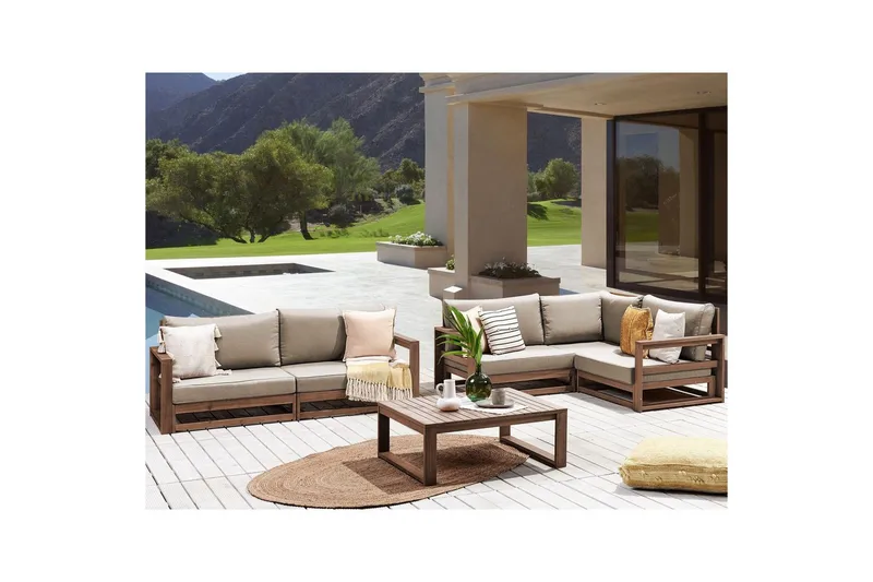 Loungegrupp Beliani Timor 4-sits Ljus trä/grått/beige, Ja Dark wood||Grey||Beige - Puutarhakalusteet - Terassiryhmät - Sohvaryhmät ulos