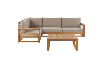 Loungegrupp Beliani Timor Ljus trä/beige, Ja, Högervänd Light wood||Beige Left-faced - Puutarhakalusteet - Terassiryhmät - Sohvaryhmät ulos