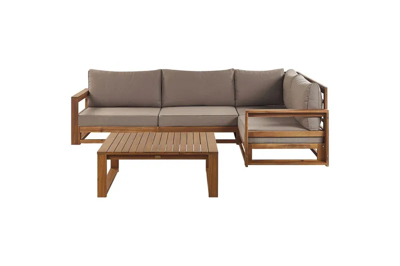 Loungegrupp Beliani Timor Ljus trä/beige, Ja, Högervänd Light wood||Beige Left-faced - Puutarhakalusteet - Terassiryhmät - Sohvaryhmät ulos