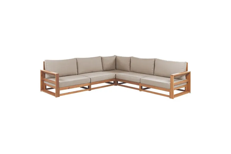 Loungegrupp Beliani Timor Ljus trä/grått/beige, Ja, Vändbar Light wood||Grey||Beige - Puutarhakalusteet - Terassiryhmät - Sohvaryhmät ulos