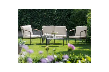 Loungegrupp Beliani Vezzana Beige/ljust trä/svart Beige||Light wood||Black - Puutarhakalusteet - Terassiryhmät - Sohvaryhmät ulos
