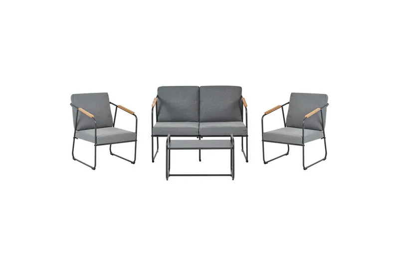 Loungegrupp Beliani Vezzana Beige/ljust trä/svart Grey||Light wood||Black, undefined