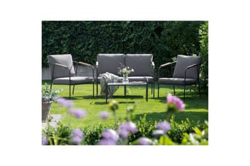 Loungegrupp Beliani Vezzana Beige/ljust trä/svart Grey||Light wood||Black - Puutarhakalusteet - Terassiryhmät - Sohvaryhmät ulos