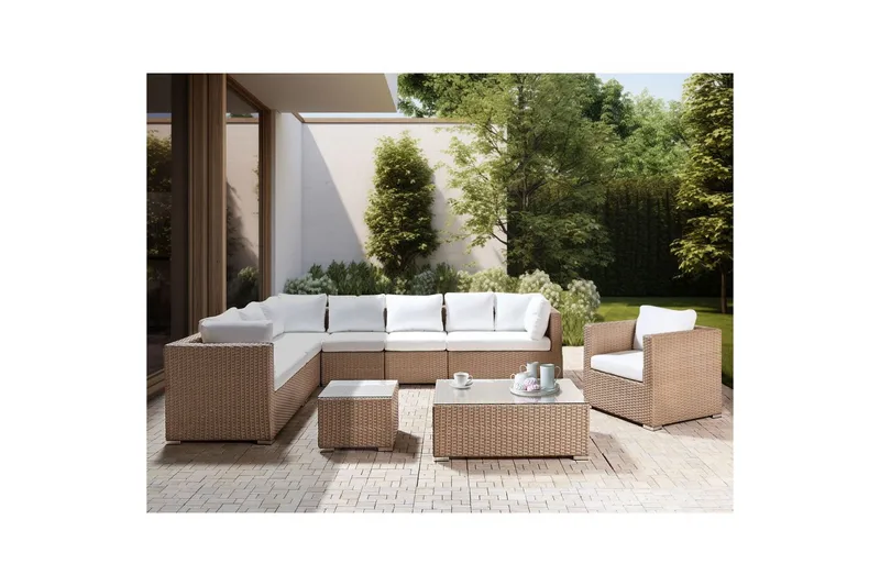 Loungegrupp Beliani XXL Beige/vit Beige||White - Puutarhakalusteet - Terassiryhmät - Sohvaryhmät ulos