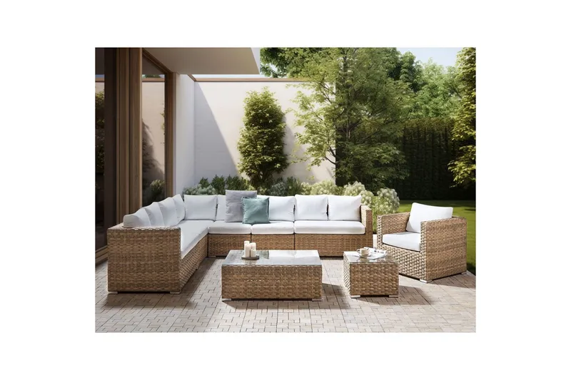 Loungegrupp Beliani XXL Beige/vit Brown||White - Puutarhakalusteet - Terassiryhmät - Sohvaryhmät ulos