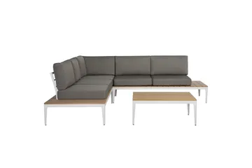 Loungegrupp Beliani Positano Grey||Light wood||White - Puutarhakalusteet - Terassiryhmät - Sohvaryhmät ulos