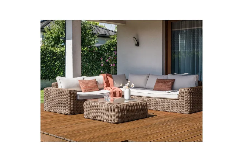 Loungegrupp Beliani Palermo Brun/grå Brown||White - Puutarhakalusteet - Terassiryhmät - Sohvaryhmät ulos
