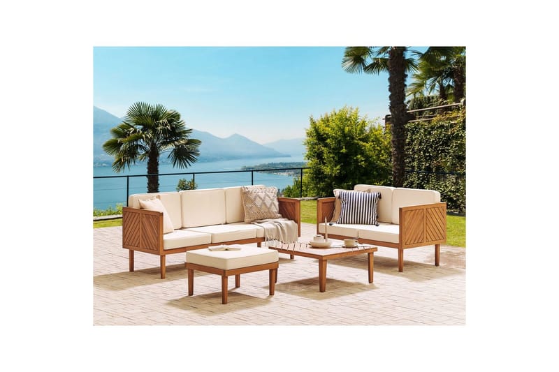 Loungegrupp med 2 sits soffa Beliani Baratti Light wood||Beige - Puutarhakalusteet - Terassiryhmät - Sohvaryhmät ulos