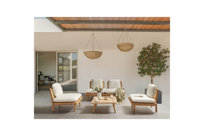 Loungegrupp med bord Beliani Accadia Light wood||Beige - Puutarhakalusteet - Terassiryhmät - Sohvaryhmät ulos