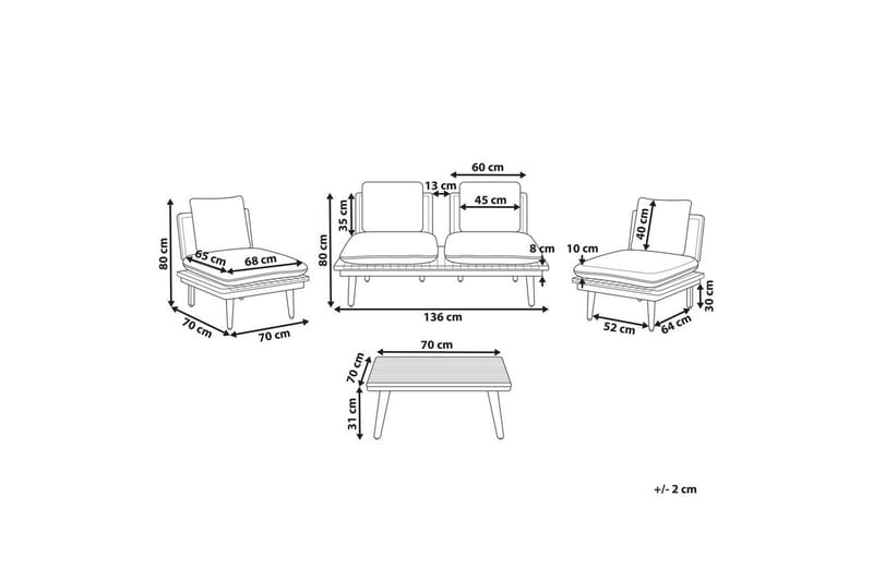 Loungegrupp med bord Beliani Accadia Light wood||Beige - Puutarhakalusteet - Terassiryhmät - Sohvaryhmät ulos