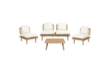 Loungegrupp med bord Beliani Accadia Light wood||Beige - Puutarhakalusteet - Terassiryhmät - Sohvaryhmät ulos