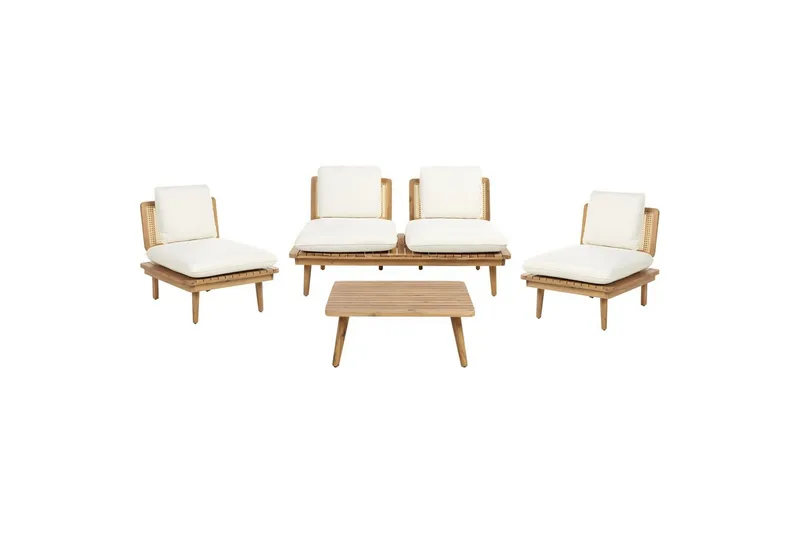 Loungegrupp med bord Beliani Accadia Light wood||Beige, undefined