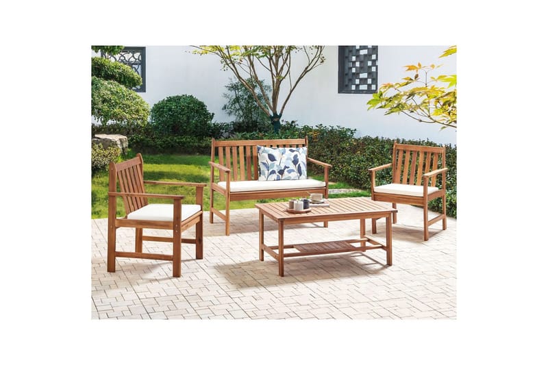 Loungegrupp med bord Beliani Altidona Light wood||White - Puutarhakalusteet - Terassiryhmät - Sohvaryhmät ulos
