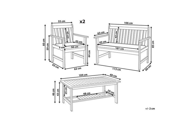 Loungegrupp med bord Beliani Altidona Light wood||White - Puutarhakalusteet - Terassiryhmät - Sohvaryhmät ulos