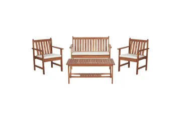 Loungegrupp med bord Beliani Altidona Light wood||White - Puutarhakalusteet - Terassiryhmät - Sohvaryhmät ulos