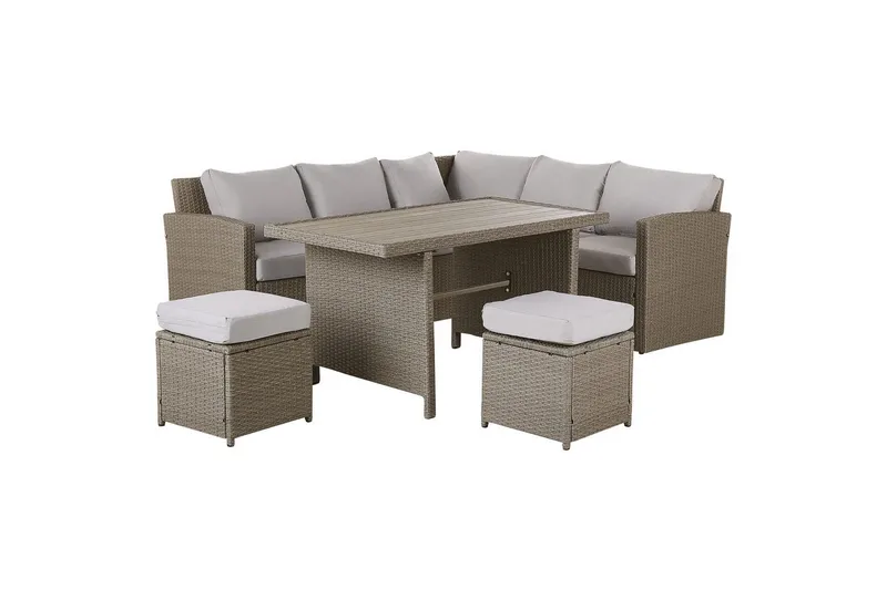 Loungegrupp med bord Beliani Bardi Natur/grå/beige Natural||Grey||Beige - Puutarhakalusteet - Terassiryhmät - Sohvaryhmät ulos