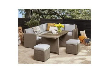 Loungegrupp med bord Beliani Bardi Natur/grå/beige Natural||Grey||Beige - Puutarhakalusteet - Terassiryhmät - Sohvaryhmät ulos