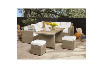 Loungegrupp med bord Beliani Bardi Natur/grå/beige White||Brown - Puutarhakalusteet - Terassiryhmät - Sohvaryhmät ulos