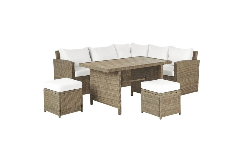 Loungegrupp med bord Beliani Bardi Natur/grå/beige White||Brown - Puutarhakalusteet - Terassiryhmät - Sohvaryhmät ulos