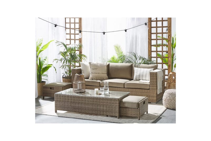 Loungegrupp med bord Beliani Belluno Brown||Silver - Puutarhakalusteet - Terassiryhmät - Sohvaryhmät ulos