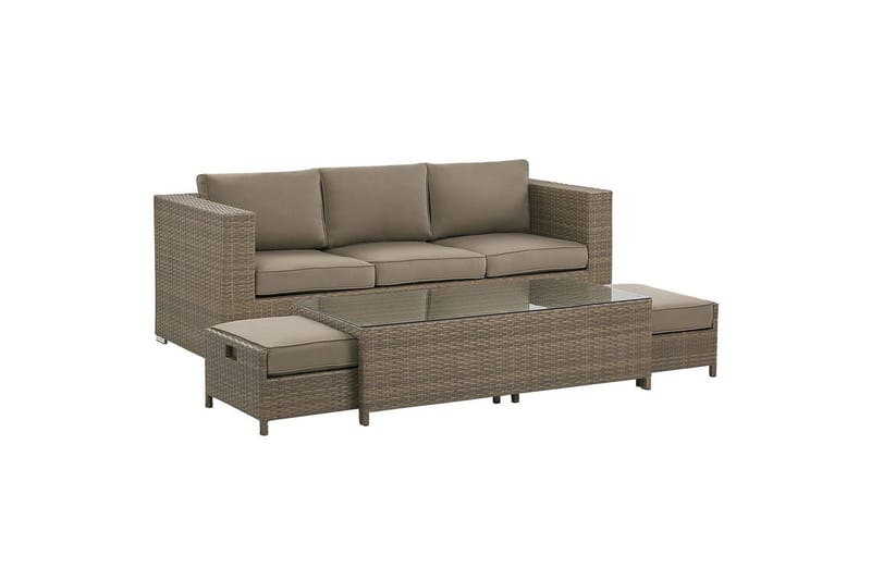 Loungegrupp med bord Beliani Belluno Brown||Silver - Puutarhakalusteet - Terassiryhmät - Sohvaryhmät ulos