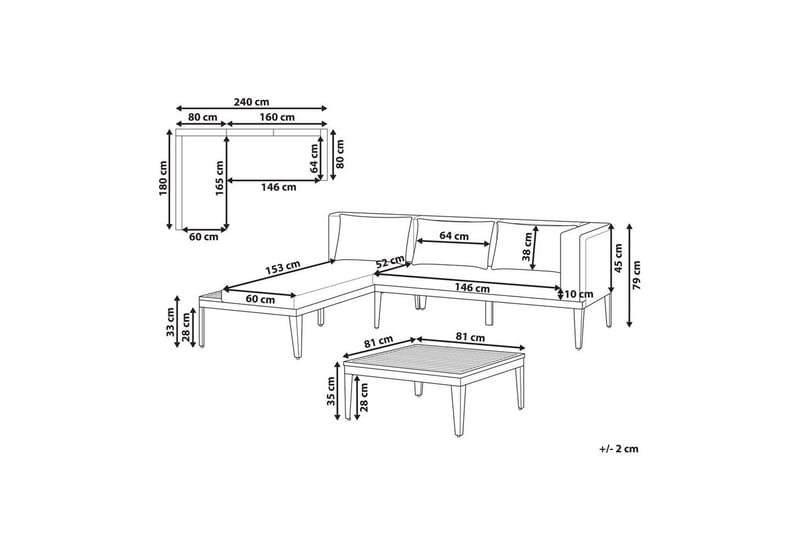Loungegrupp med bord Beliani Bracciano 3-Sits Beige||Light wood||Black - Puutarhakalusteet - Terassiryhmät - Sohvaryhmät ulos