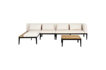 Loungegrupp med bord Beliani Bracciano 4-Sits Beige||Light wood||Black - Puutarhakalusteet - Terassiryhmät - Sohvaryhmät ulos