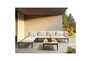 Loungegrupp med bord Beliani Bracciano 4-Sits Beige||Light wood||Black - Puutarhakalusteet - Terassiryhmät - Sohvaryhmät ulos