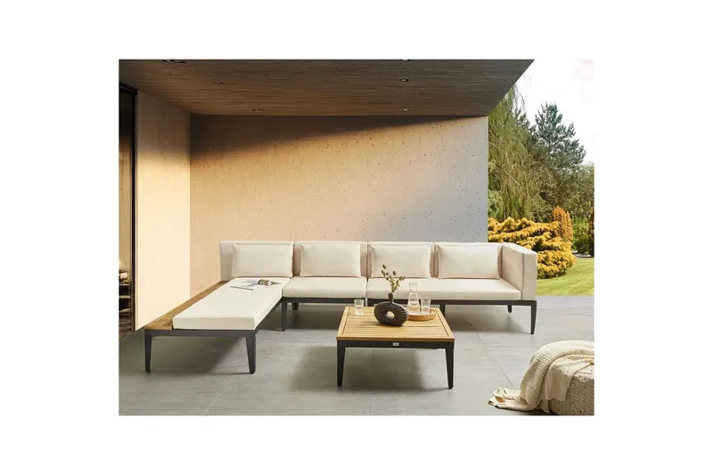 Loungegrupp med bord Beliani Bracciano 4-Sits Beige||Light wood||Black - Puutarhakalusteet - Terassiryhmät - Sohvaryhmät ulos
