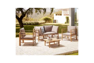 Loungegrupp med bord Beliani Cerreto Beige/ljust trä, 4-Sits Beige||Light wood - Puutarhakalusteet - Terassiryhmät - Sohvaryhmät ulos