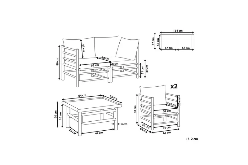 Loungegrupp med bord Beliani Cerreto Beige/ljust trä, 4-Sits White||Light wood - Puutarhakalusteet - Terassiryhmät - Sohvaryhmät ulos