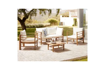 Loungegrupp med bord Beliani Cerreto Beige/ljust trä, 4-Sits White||Light wood - Puutarhakalusteet - Terassiryhmät - Sohvaryhmät ulos