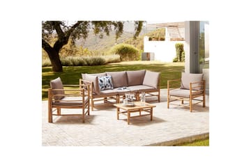 Loungegrupp med bord Beliani Cerreto Beige/ljust trä, 5-Sits Beige||Light wood - Puutarhakalusteet - Terassiryhmät - Sohvaryhmät ulos