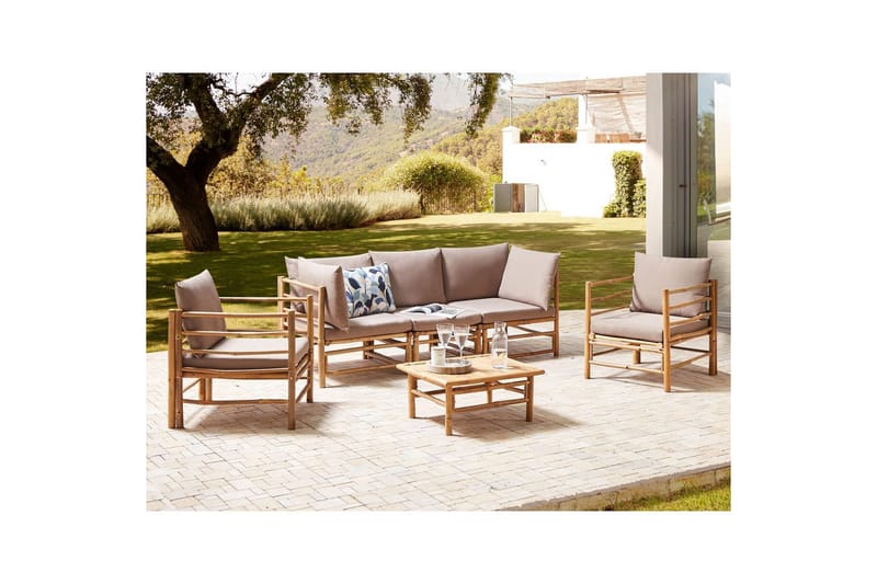Loungegrupp med bord Beliani Cerreto Beige/ljust trä, 5-Sits Beige||Light wood - Puutarhakalusteet - Terassiryhmät - Sohvaryhmät ulos