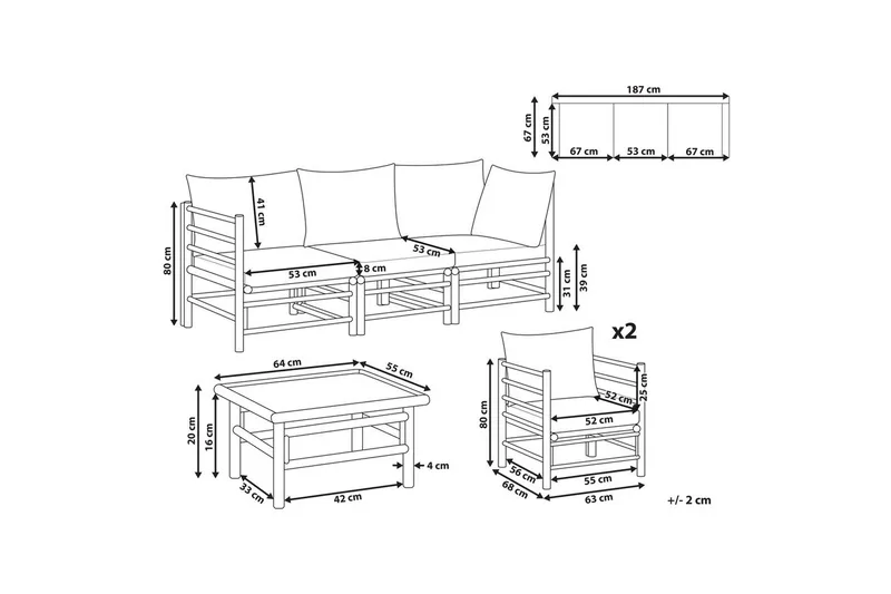 Loungegrupp med bord Beliani Cerreto Beige/ljust trä, 5-Sits White||Light wood - Puutarhakalusteet - Terassiryhmät - Sohvaryhmät ulos