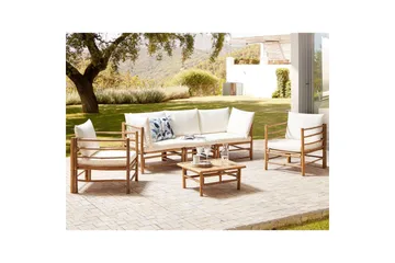 Loungegrupp med bord Beliani Cerreto Beige/ljust trä, 5-Sits White||Light wood - Puutarhakalusteet - Terassiryhmät - Sohvaryhmät ulos