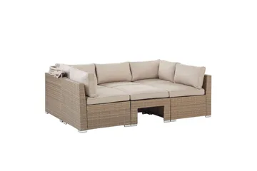 Loungegrupp med bord Beliani Coccolia Beige||Brown - Puutarhakalusteet - Terassiryhmät - Sohvaryhmät ulos