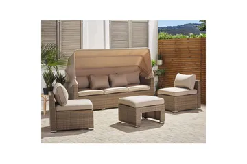 Loungegrupp med bord Beliani Coccolia Beige||Brown - Puutarhakalusteet - Terassiryhmät - Sohvaryhmät ulos
