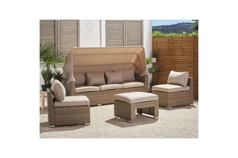 Loungegrupp med bord Beliani Coccolia Beige||Brown - Puutarhakalusteet - Terassiryhmät - Sohvaryhmät ulos
