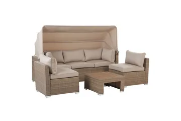 Loungegrupp med bord Beliani Coccolia Beige||Brown - Puutarhakalusteet - Terassiryhmät - Sohvaryhmät ulos