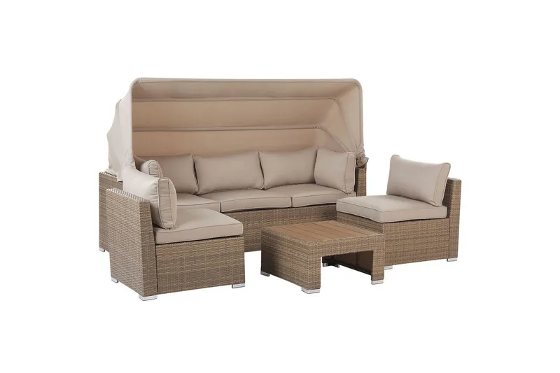 Loungegrupp med bord Beliani Coccolia Beige||Brown - Puutarhakalusteet - Terassiryhmät - Sohvaryhmät ulos