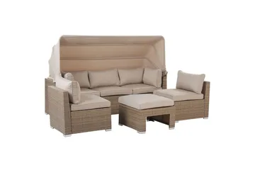 Loungegrupp med bord Beliani Coccolia Beige||Brown - Puutarhakalusteet - Terassiryhmät - Sohvaryhmät ulos