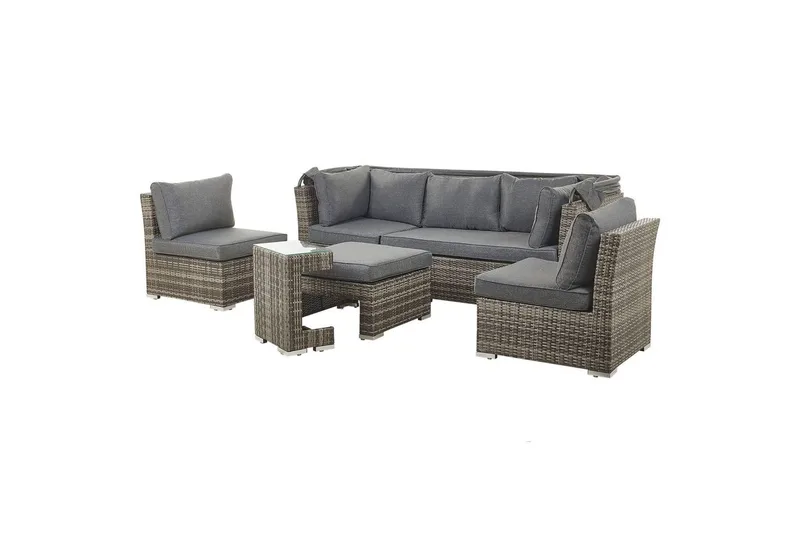 Loungegrupp med bord Beliani Coccolia Brown||Grey - Puutarhakalusteet - Terassiryhmät - Sohvaryhmät ulos