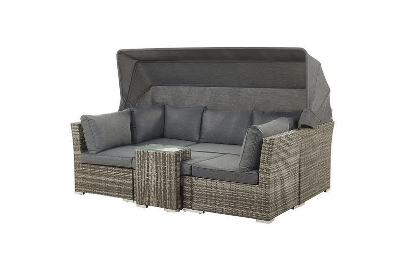 Loungegrupp med bord Beliani Coccolia Brown||Grey - Puutarhakalusteet - Terassiryhmät - Sohvaryhmät ulos