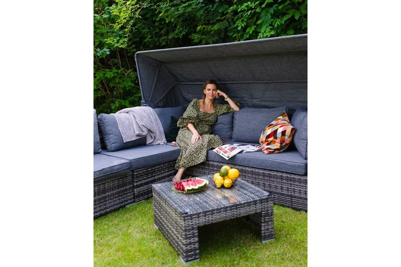 Loungegrupp med bord Beliani Coccolia Brown||Grey - Puutarhakalusteet - Terassiryhmät - Sohvaryhmät ulos