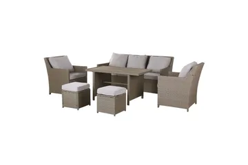 Loungegrupp med bord Beliani Fonti Natur/grå/beige Natural||Grey||Beige - Puutarhakalusteet - Terassiryhmät - Sohvaryhmät ulos